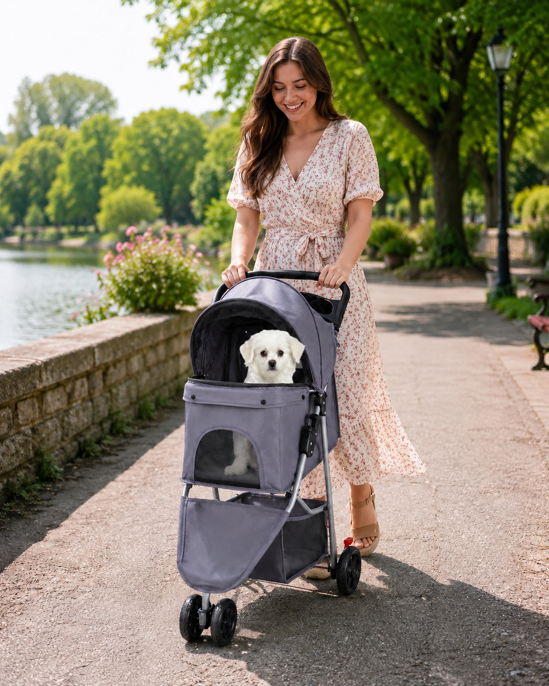 Poussette pour chien et chat - Grise