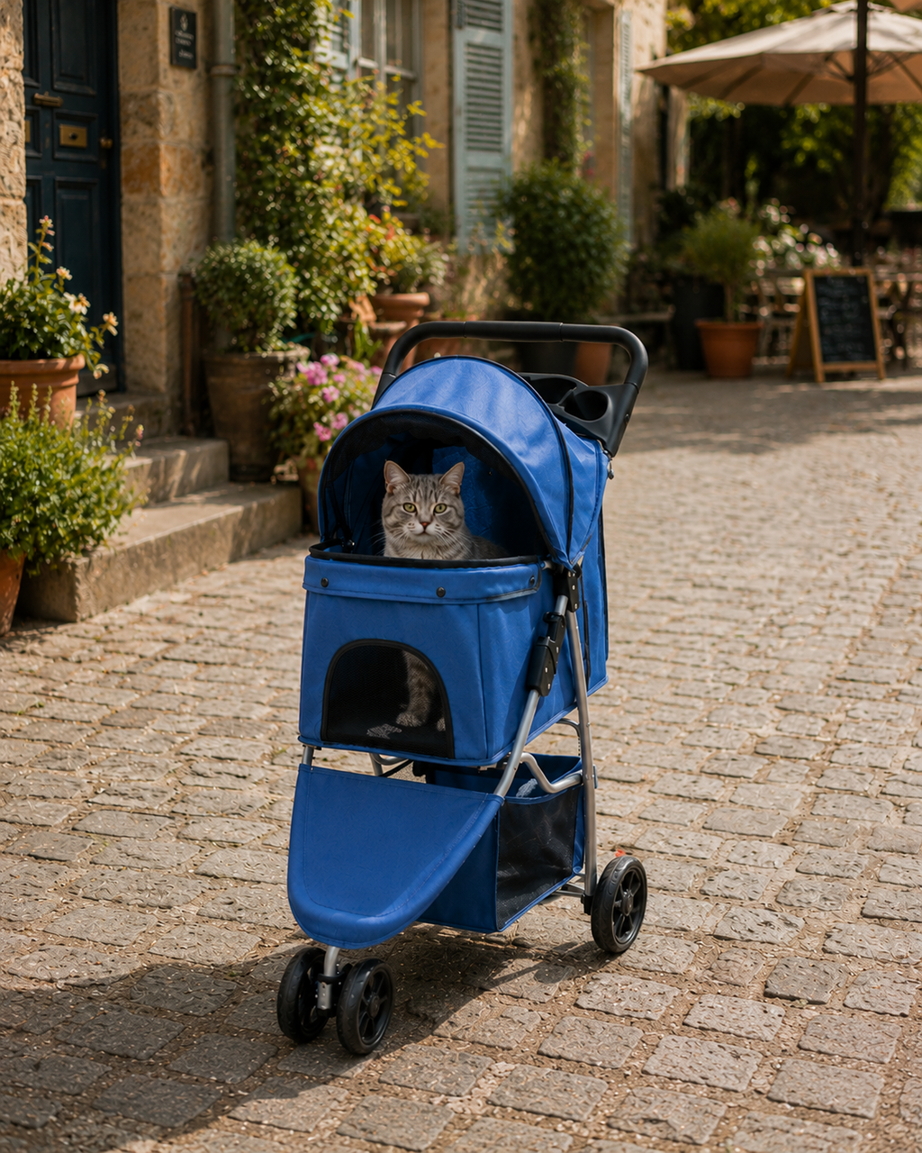 Poussette pour chien et chat – Bleu